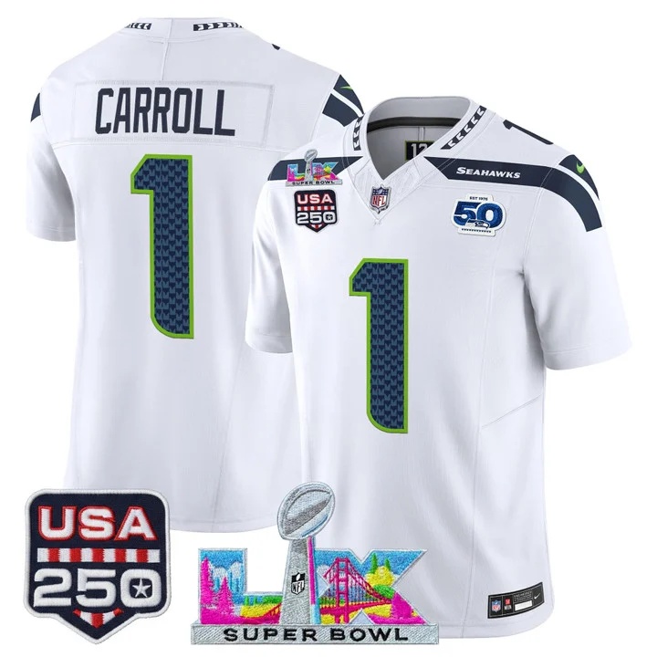Men's Seattle Seahawks Super Bowl LX & United States 250th Anniversary Patch Vapor Limited Jersey - All Stitched  Pete Carroll     1