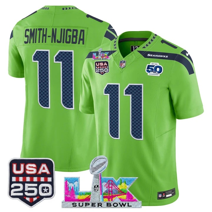 Men's Seattle Seahawks Super Bowl LX & United States 250th Anniversary Patch Vapor Limited Jersey - All Stitched  Smith-Njigba    11