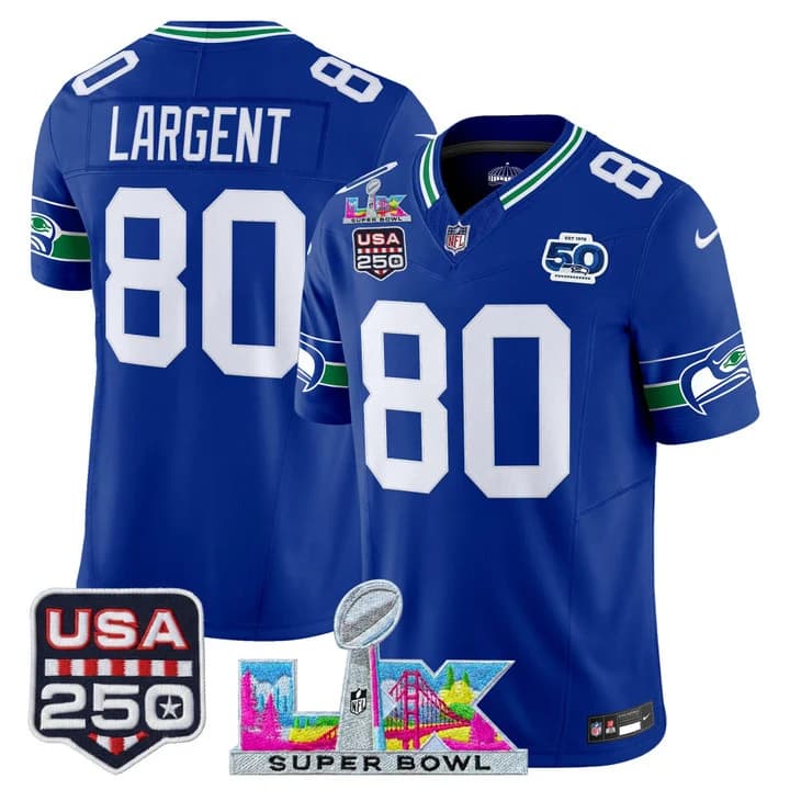 Men's Seattle Seahawks Super Bowl LX & United States 250th Anniversary Patch Vapor Limited Jersey - All Stitched  Steve Largent 80
