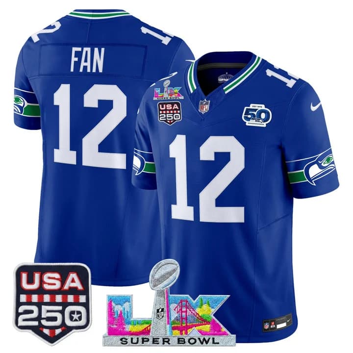 Men's Seattle Seahawks Super Bowl LX & United States 250th Anniversary Patch Vapor Limited Jersey - All Stitched 12th  Fan