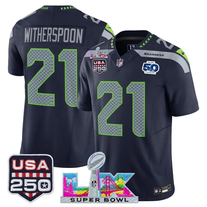 Men's Seattle Seahawks Super Bowl LX & United States 250th Anniversary Patch Vapor Limited Jersey - All Stitched Devon Witherspoon