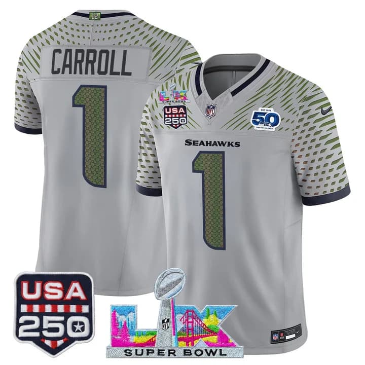 Men's Seattle Seahawks Super Bowl LX & United States 250th Anniversary Patch Vapor Limited Jersey - All Stitched Pete Carroll   1