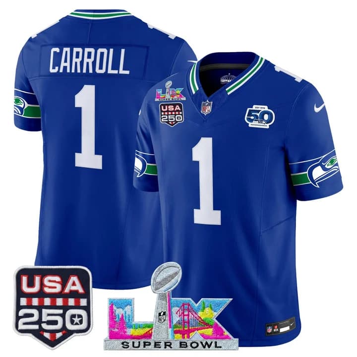 Men's Seattle Seahawks Super Bowl LX & United States 250th Anniversary Patch Vapor Limited Jersey - All Stitched Pete Carroll 1