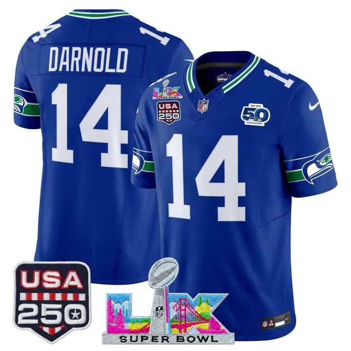 Men's Seattle Seahawks Super Bowl LX & United States 250th Anniversary Patch Vapor Limited Jersey - All Stitched Sam Darnold 14