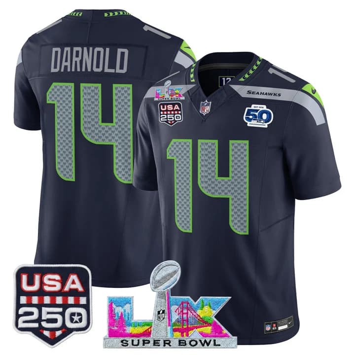 Men's Seattle Seahawks Super Bowl LX & United States 250th Anniversary Patch Vapor Limited Jersey - All Stitched Sam Darnold