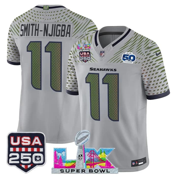 Men's Seattle Seahawks Super Bowl LX & United States 250th Anniversary Patch Vapor Limited Jersey - All Stitched Smith-Njigba   11