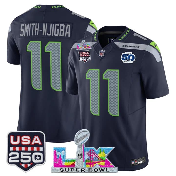 Men's Seattle Seahawks Super Bowl LX & United States 250th Anniversary Patch Vapor Limited Jersey - All Stitched Smith-Njigba