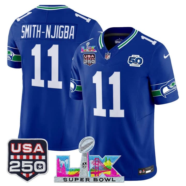 Men's Seattle Seahawks Super Bowl LX & United States 250th Anniversary Patch Vapor Limited Jersey - All Stitched Smith-Njigba 11