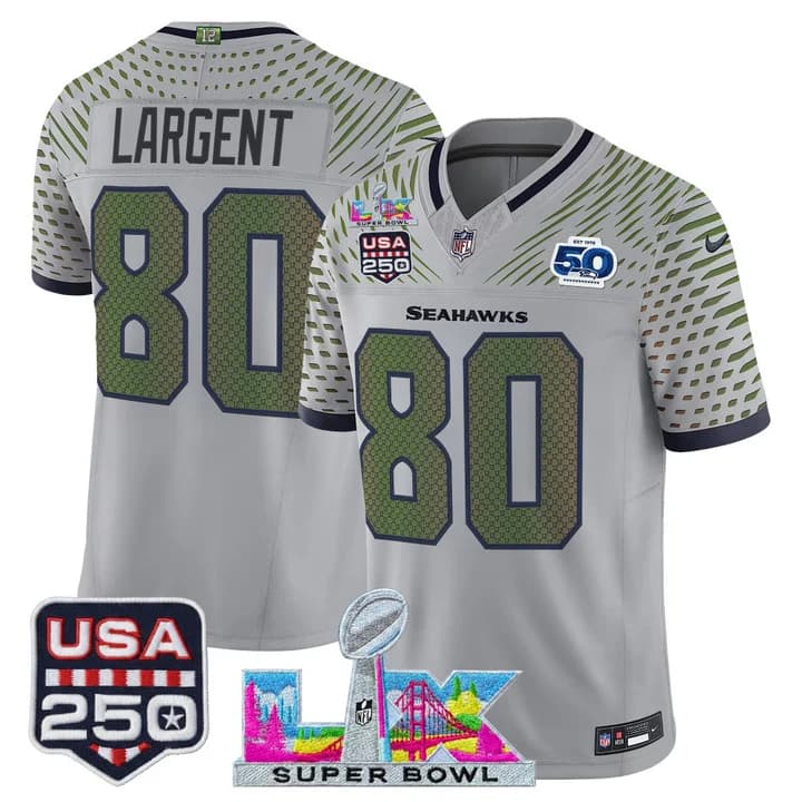 Men's Seattle Seahawks Super Bowl LX & United States 250th Anniversary Patch Vapor Limited Jersey - All Stitched Steve Largent  80