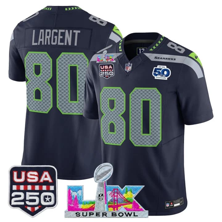Men's Seattle Seahawks Super Bowl LX & United States 250th Anniversary Patch Vapor Limited Jersey - All Stitched Steve Largent