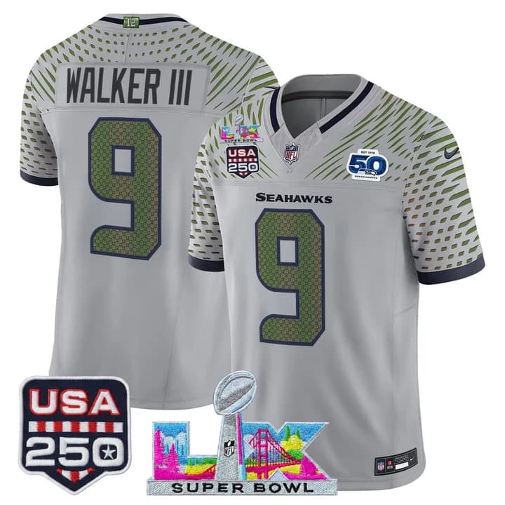 Men's Seattle Seahawks Super Bowl LX & United States 250th Anniversary Patch Vapor Limited Jersey - All Stitched Walker III   9