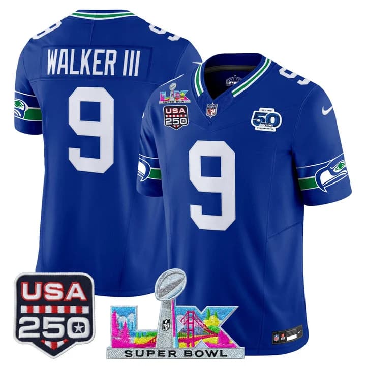 Men's Seattle Seahawks Super Bowl LX & United States 250th Anniversary Patch Vapor Limited Jersey - All Stitched Walker III  9