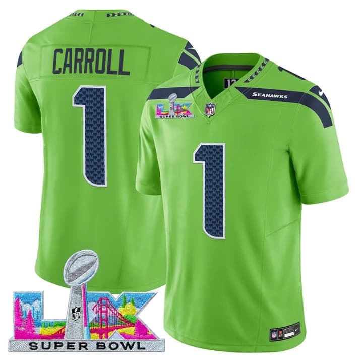 Men's Seattle Seahawks Super Bowl LX Vapor Limited Jersey - All Stitched 1 Pete Carroll