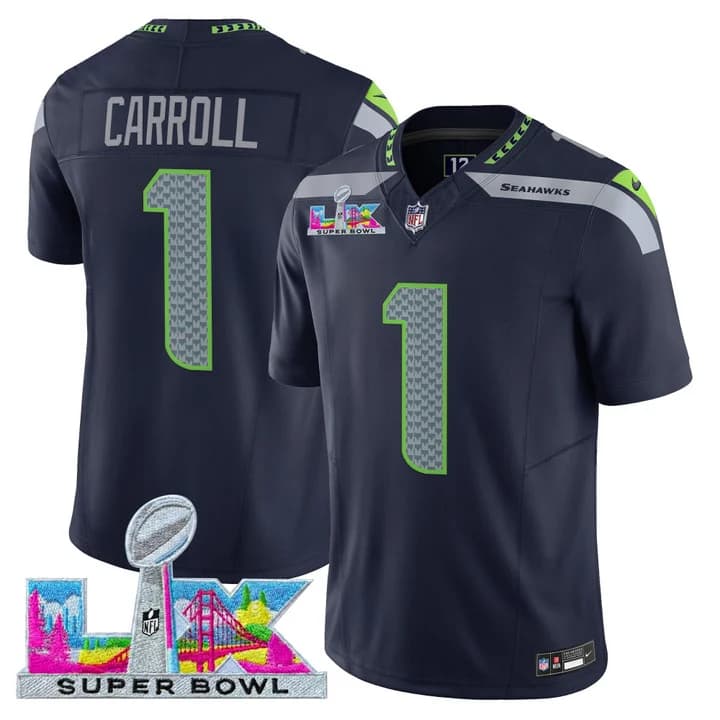 Men's Seattle Seahawks Super Bowl LX Vapor Limited Jersey - All Stitched Pete Carroll #1