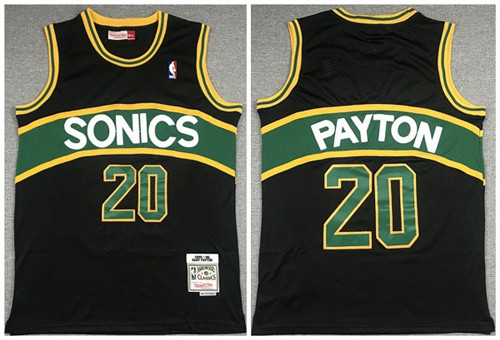 Men's Seattle Supersonic #20 Gary Payton Black 1994-95 Throwback SuperSonics Stitched