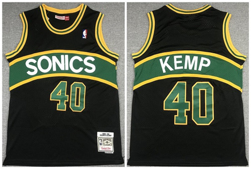 Men's Seattle Supersonic #40 Shawn Kemp Black 1994-95 Throwback SuperSonics Stitched Jersey