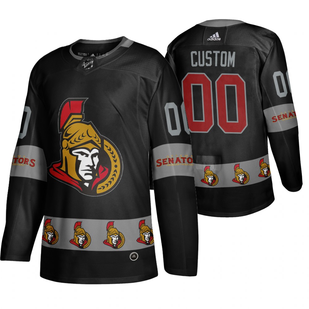 Men's Senators #00 Custom Logo sleeve Breakaway Jersey Black