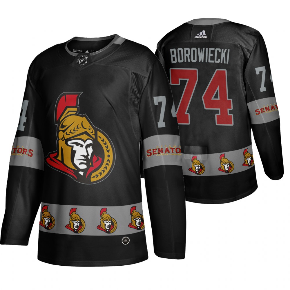 Men's Senators #74 Mark Borowiecki Logo sleeve Breakaway Jersey Black