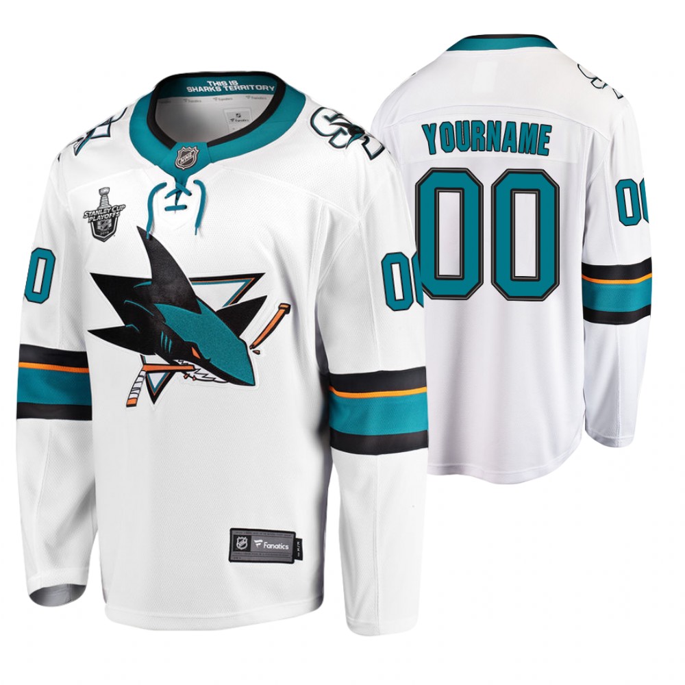 Men's Sharks #00 Custom Stanley Cup Playoffs Away Jersey