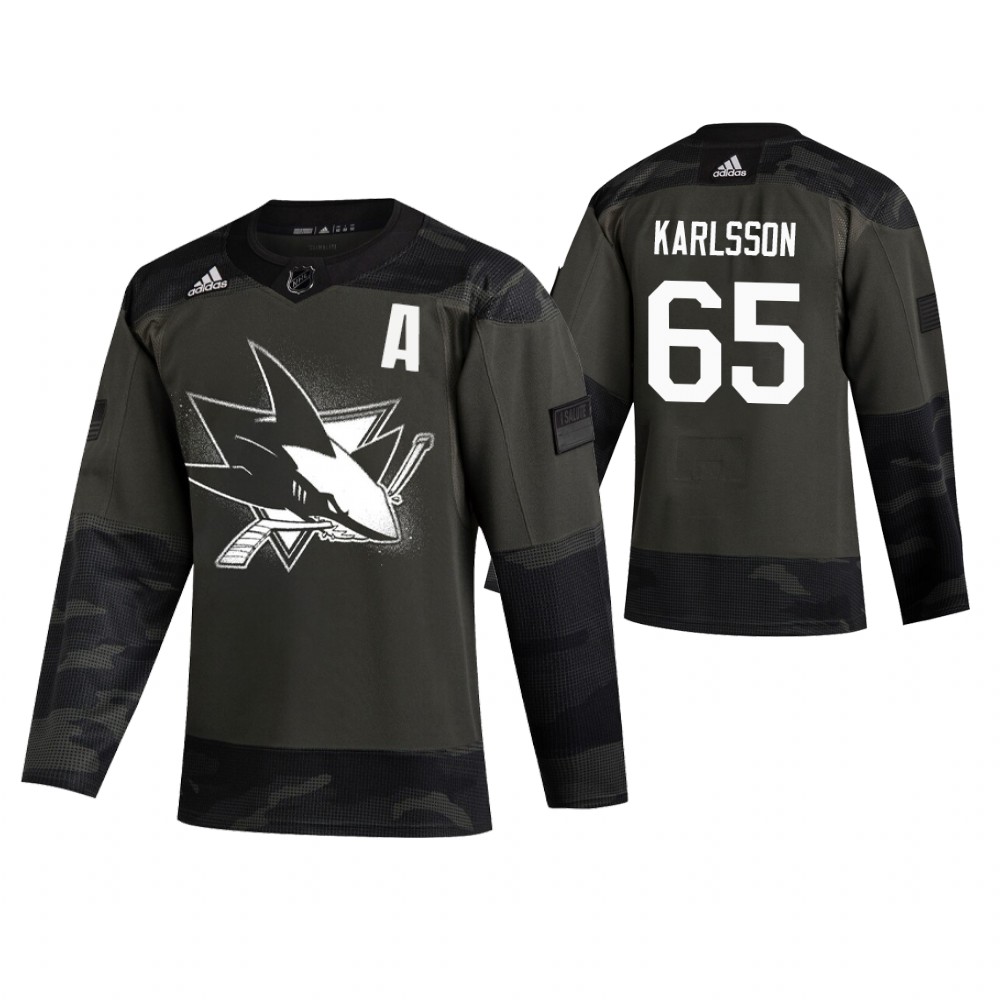 Men's Sharks #65 Erik Karlsson Authentic 2019 Veterans Day Jersey Camo