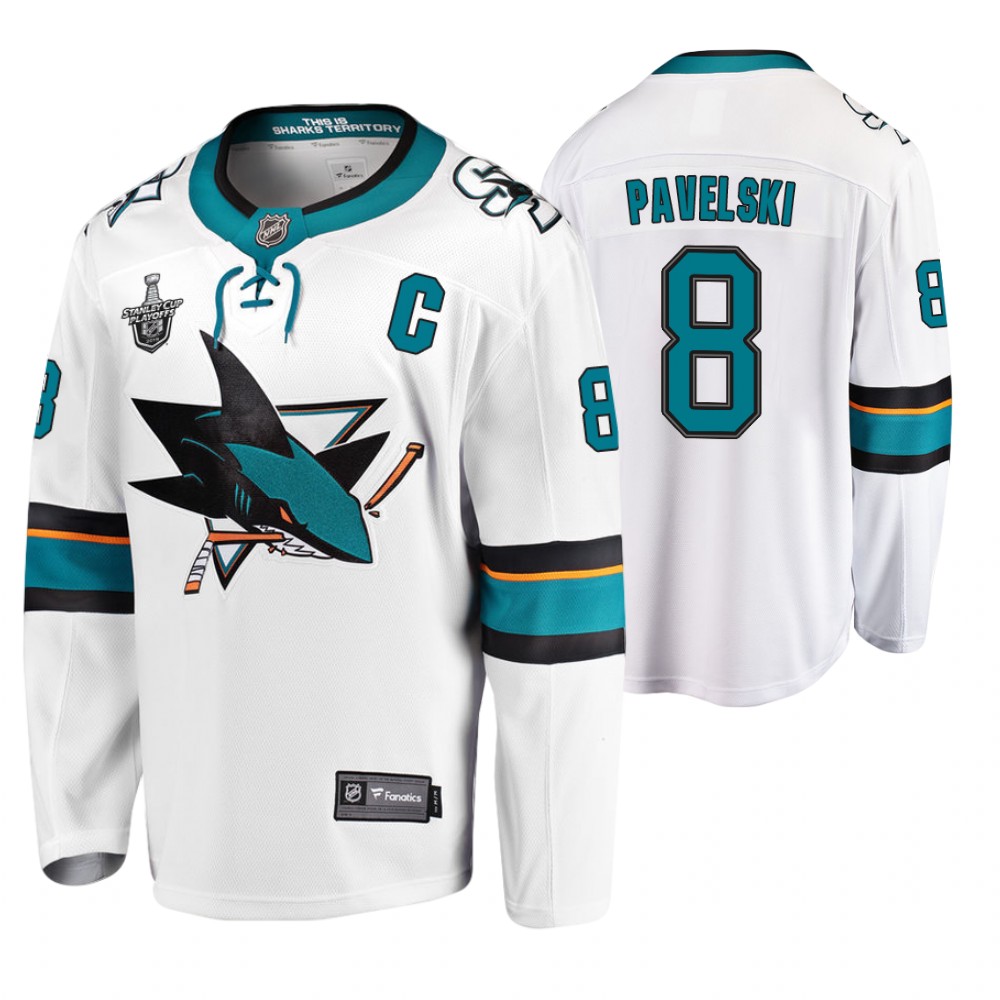 Men's Sharks #8 Joe Pavelski Stanley Cup Playoffs Away Jersey