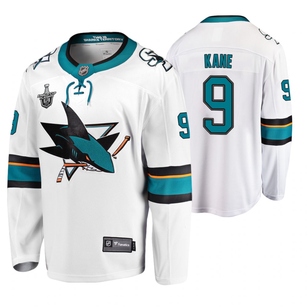 Men's Sharks #9 Evander Kane Stanley Cup Playoffs Away Jersey