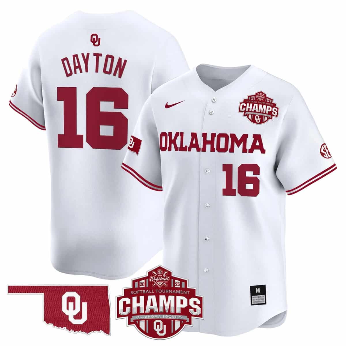 Men's Size - Oklahoma Sooners 2025 SEC Softball Conference Tournament Champions Patch Vapor Premier Limited Jersey - All Stitched Abigale Dayton  16