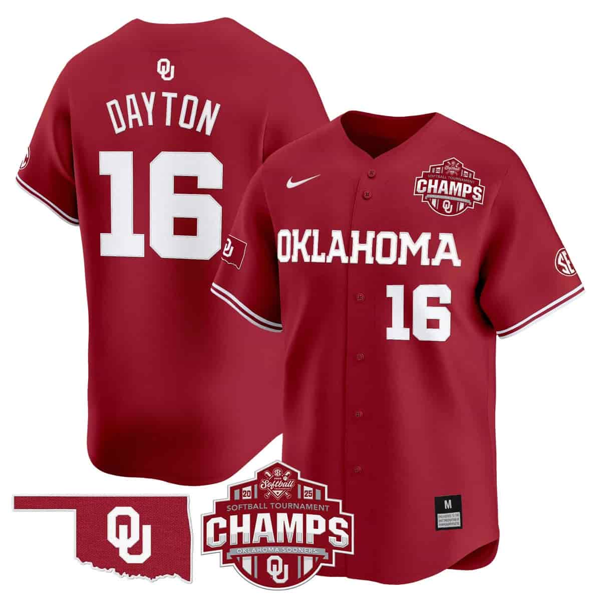 Men's Size - Oklahoma Sooners 2025 SEC Softball Conference Tournament Champions Patch Vapor Premier Limited Jersey - All Stitched Abigale Dayton