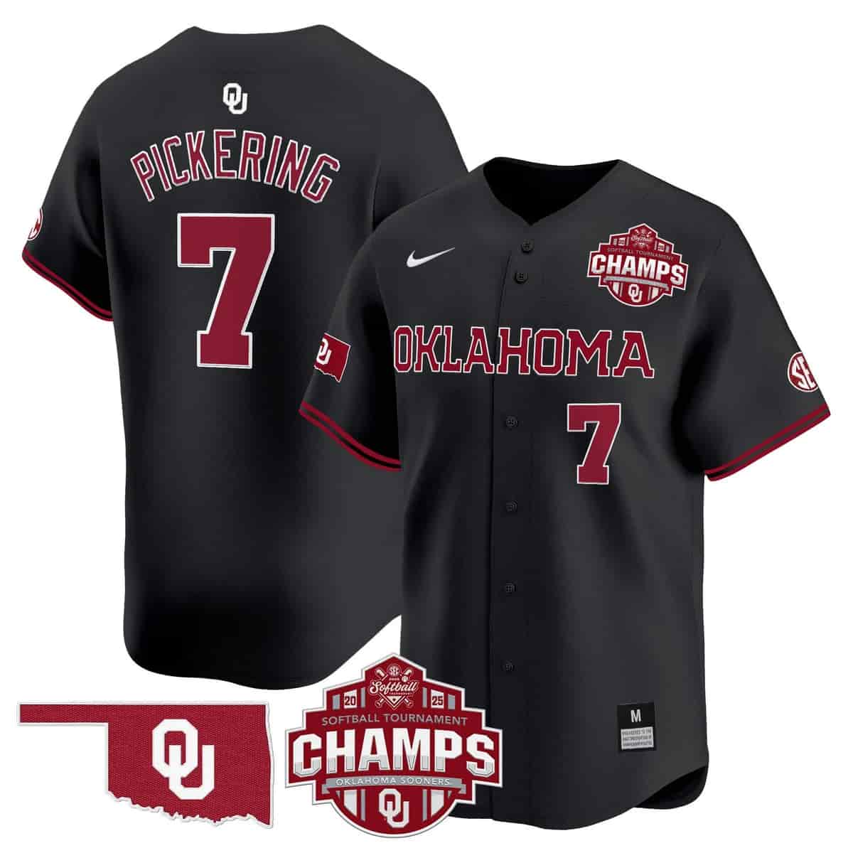 Men's Size - Oklahoma Sooners 2025 SEC Softball Conference Tournament Champions Patch Vapor Premier Limited Jersey - All Stitched Kasidi Pickering   7