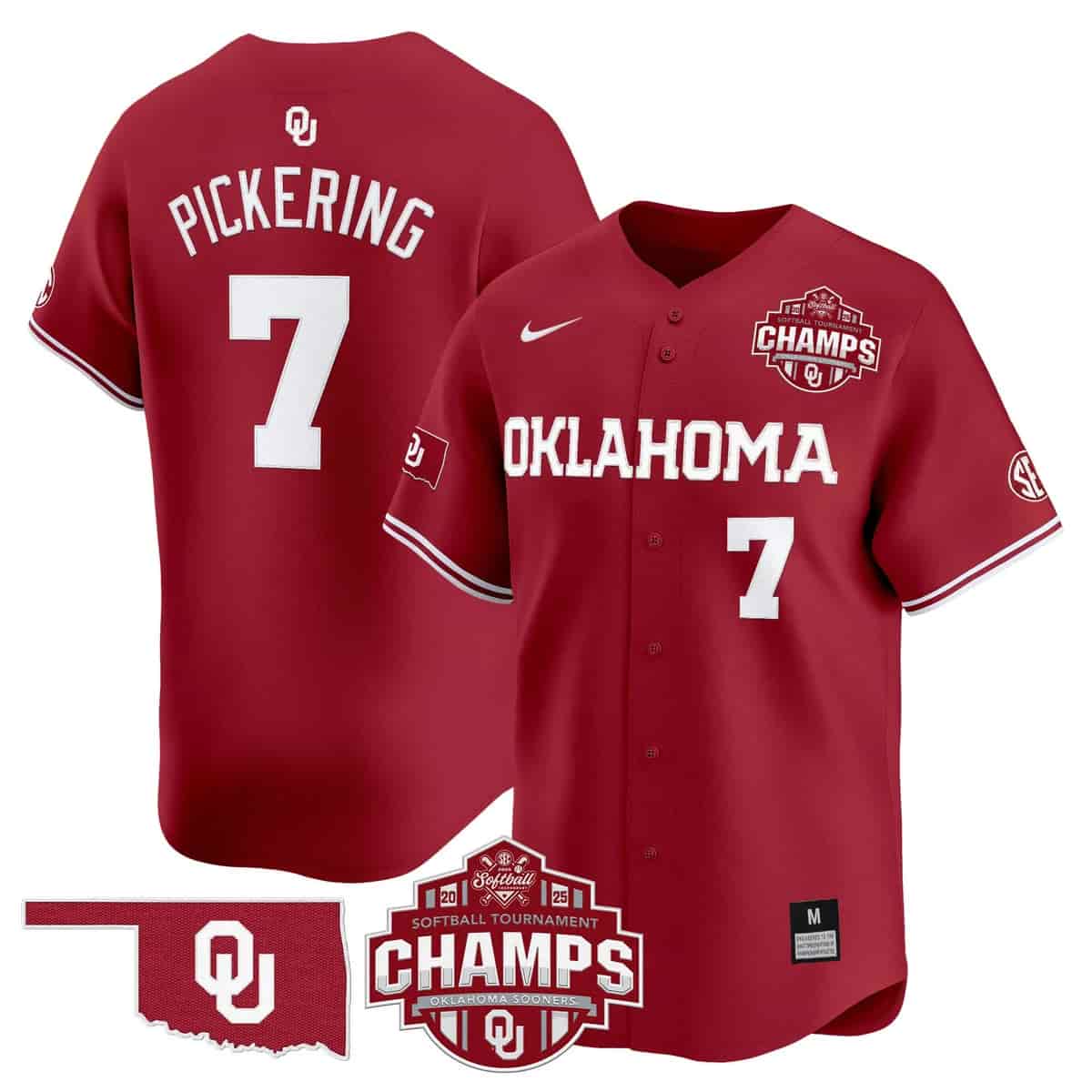 Men's Size - Oklahoma Sooners 2025 SEC Softball Conference Tournament Champions Patch Vapor Premier Limited Jersey - All Stitched Kasidi Pickering