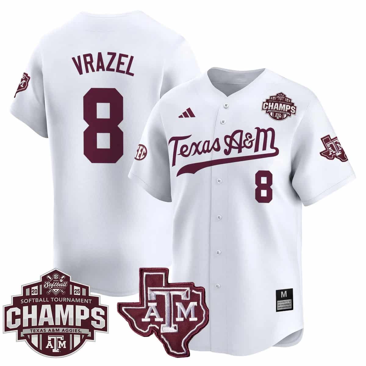 Men's Size - Texas A&M Aggies 2025 SEC Softball Conference Tournament Champions Patch Vapor Premier Limited Jersey - All Stitched Frankie Vrazel   8