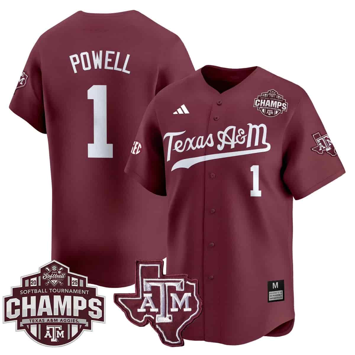 Men's Size - Texas A&M Aggies 2025 SEC Softball Conference Tournament Champions Patch Vapor Premier Limited Jersey - All Stitched Kennedy Powell  1