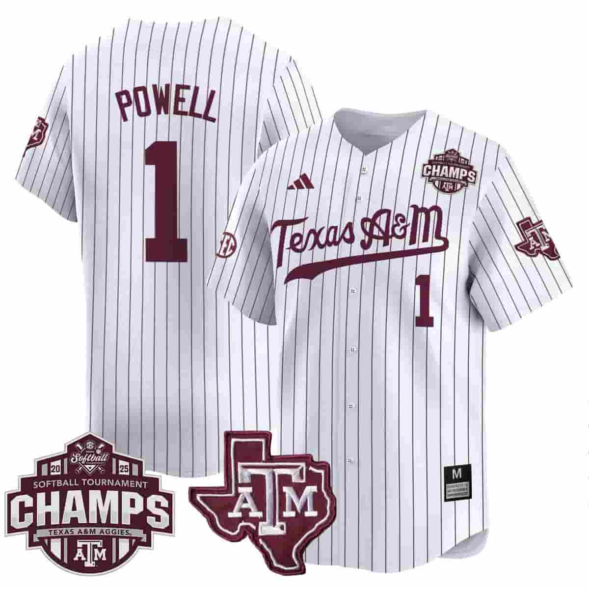 Men's Size - Texas A&M Aggies 2025 SEC Softball Conference Tournament Champions Patch Vapor Premier Limited Jersey - All Stitched Kennedy Powell