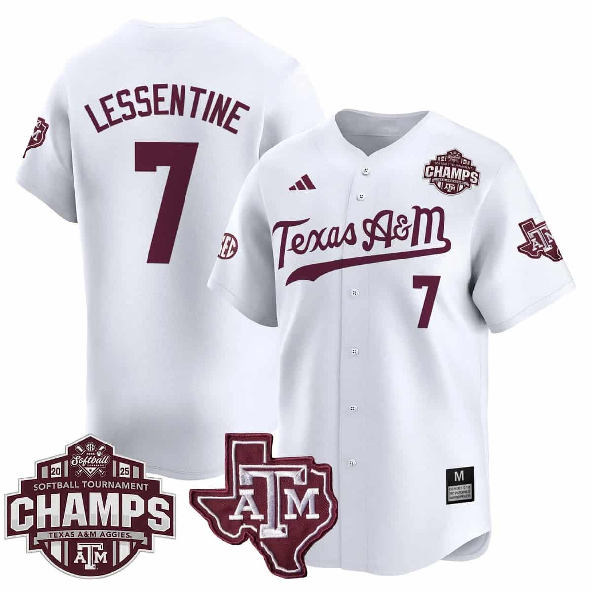 Men's Size - Texas A&M Aggies 2025 SEC Softball Conference Tournament Champions Patch Vapor Premier Limited Jersey - All Stitched Pinstripe Sydney Lessentine   6