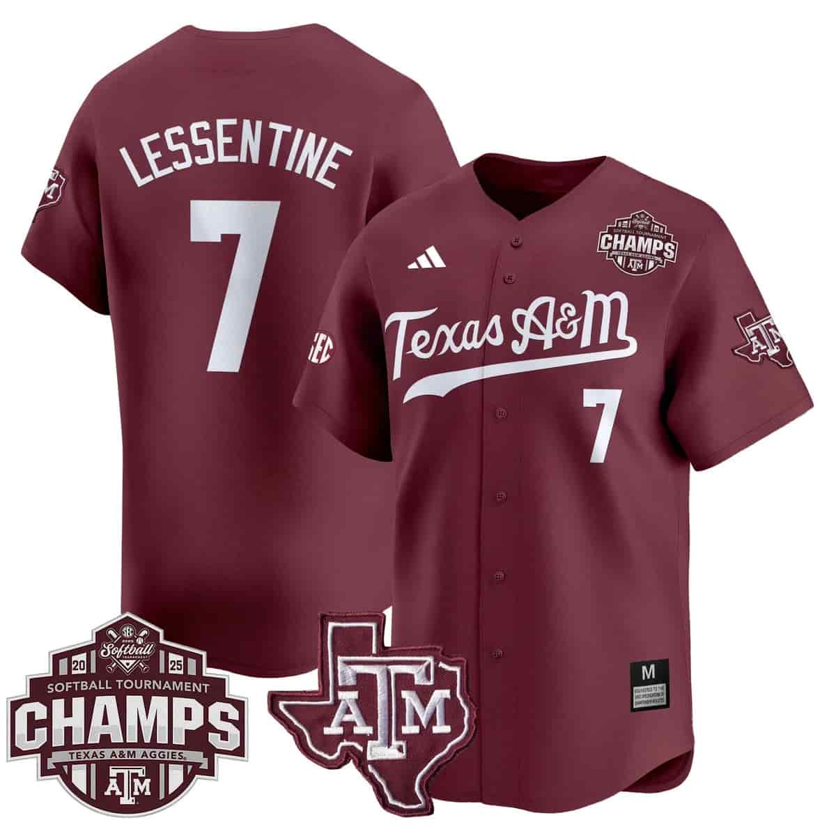 Men's Size - Texas A&M Aggies 2025 SEC Softball Conference Tournament Champions Patch Vapor Premier Limited Jersey - All Stitched Pinstripe Sydney Lessentine  7