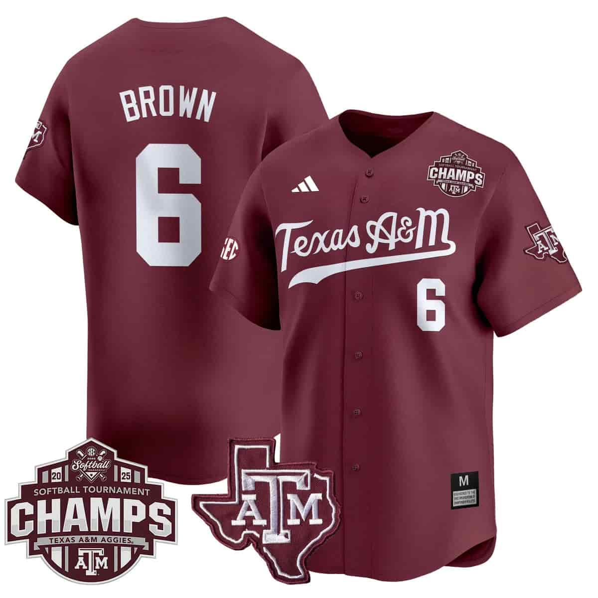Men's Size - Texas A&M Aggies 2025 SEC Softball Conference Tournament Champions Patch Vapor Premier Limited Jersey - All Stitched Pinstripe Taylor Brown  6