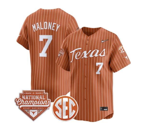 Men's Size - Texas Longhorns 2026 Back-To-Back World Series (WCWS) Champions Vapor Premier Limited Jersey - All Stitched Ashton Maloney #7
