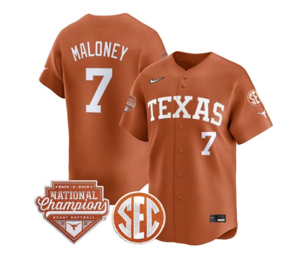 Men's Size - Texas Longhorns 2026 Back-To-Back World Series (WCWS) Champions Vapor Premier Limited Jersey - All Stitched Ashton Maloney
