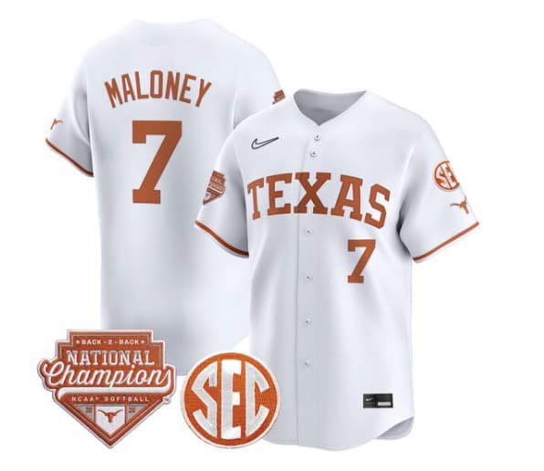 Men's Size - Texas Longhorns 2026 Back-To-Back World Series (WCWS) Champions Vapor Premier Limited Jersey - All Stitched Ashton Maloney7