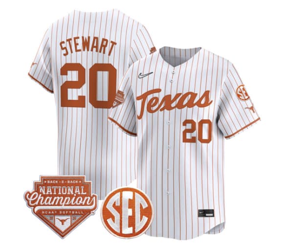 Men's Size - Texas Longhorns 2026 Back-To-Back World Series (WCWS) Champions Vapor Premier Limited Jersey - All Stitched Katie Stewart  20