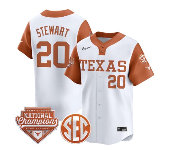 Men's Size - Texas Longhorns 2026 Back-To-Back World Series (WCWS) Champions Vapor Premier Limited Jersey - All Stitched Katie Stewart # 20