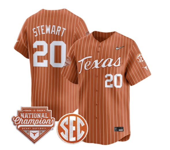 Men's Size - Texas Longhorns 2026 Back-To-Back World Series (WCWS) Champions Vapor Premier Limited Jersey - All Stitched Katie Stewart #20