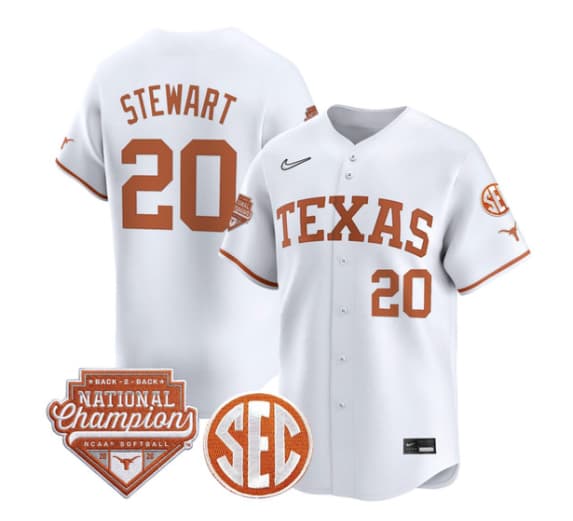 Men's Size - Texas Longhorns 2026 Back-To-Back World Series (WCWS) Champions Vapor Premier Limited Jersey - All Stitched Katie Stewart 20