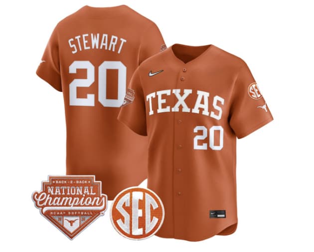 Men's Size - Texas Longhorns 2026 Back-To-Back World Series (WCWS) Champions Vapor Premier Limited Jersey - All Stitched Katie Stewart