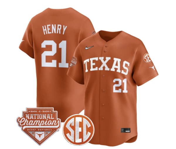 Men's Size - Texas Longhorns 2026 Back-To-Back World Series (WCWS) Champions Vapor Premier Limited Jersey - All Stitched Kayden Henry