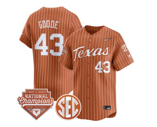 Men's Size - Texas Longhorns 2026 Back-To-Back World Series (WCWS) Champions Vapor Premier Limited Jersey - All Stitched Leighann Goode #43