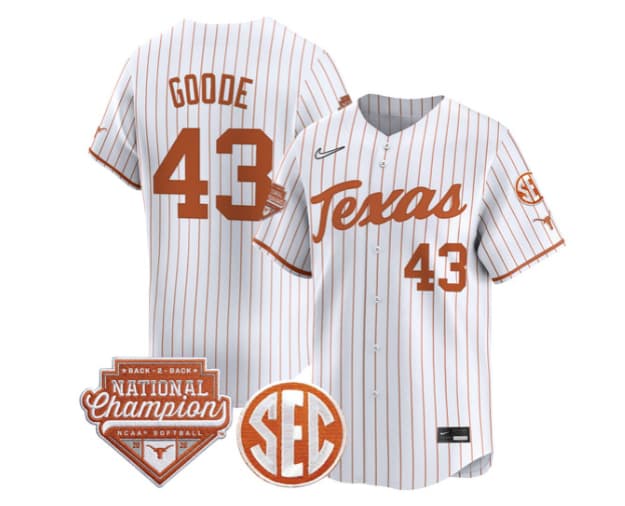Men's Size - Texas Longhorns 2026 Back-To-Back World Series (WCWS) Champions Vapor Premier Limited Jersey - All Stitched Leighann Goode  43