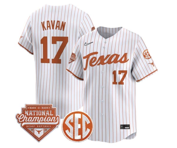 Men's Size - Texas Longhorns 2026 Back-To-Back World Series (WCWS) Champions Vapor Premier Limited Jersey - All Stitched Teagan Kavan  17
