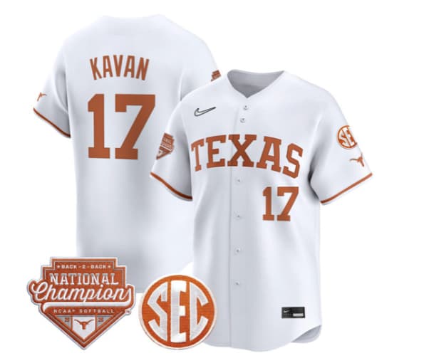 Men's Size - Texas Longhorns 2026 Back-To-Back World Series (WCWS) Champions Vapor Premier Limited Jersey - All Stitched Teagan Kavan 17
