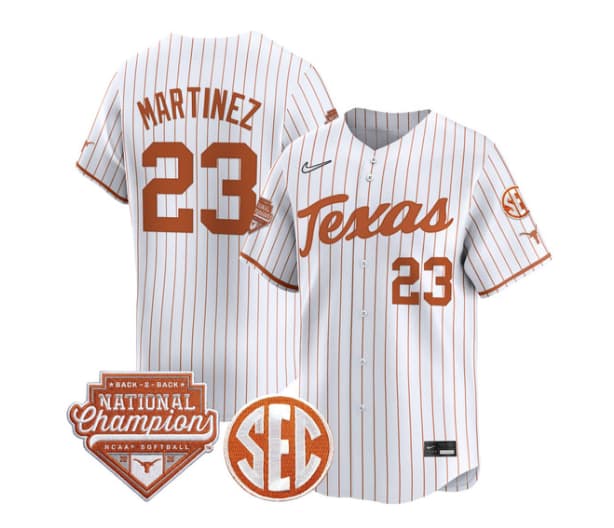 Men's Size - Texas Longhorns 2026 Back-To-Back World Series (WCWS) Champions Vapor Premier Limited Jersey - All Stitched Viviana Martinez   23